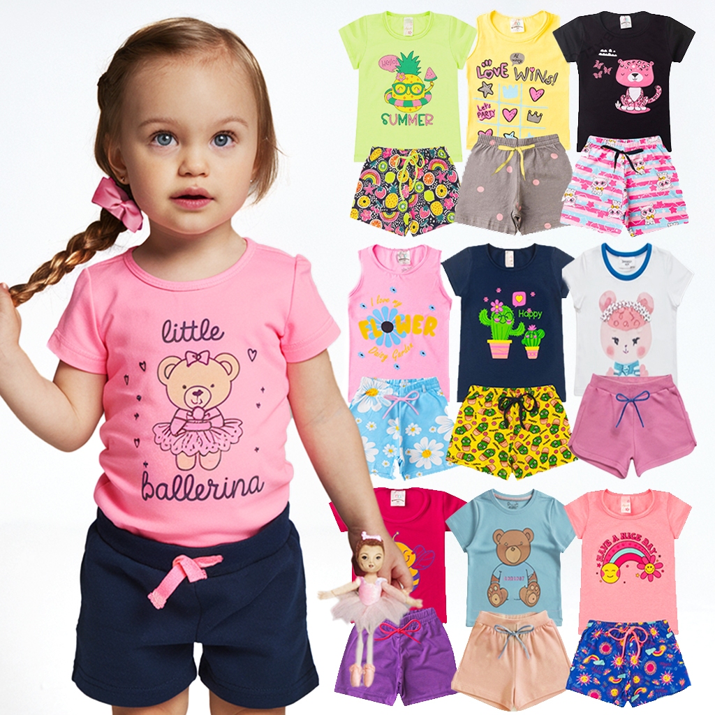 Kit 6 ou 12 Peças Verão Menina Conjunto Infantil juvenil 1 ao 14 Roupa Feminino