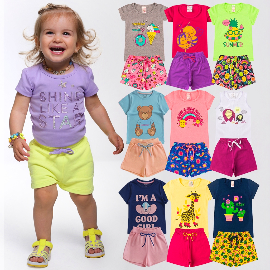 Kit 4 ou 10 Peças Roupa Infantil Menina Verão Feminino Conjunto Criança Envio R