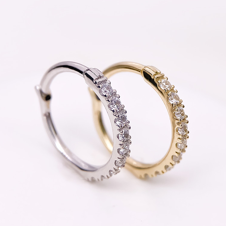Piercing Argola Meia Aliança com Zircônias - Ouro 14k