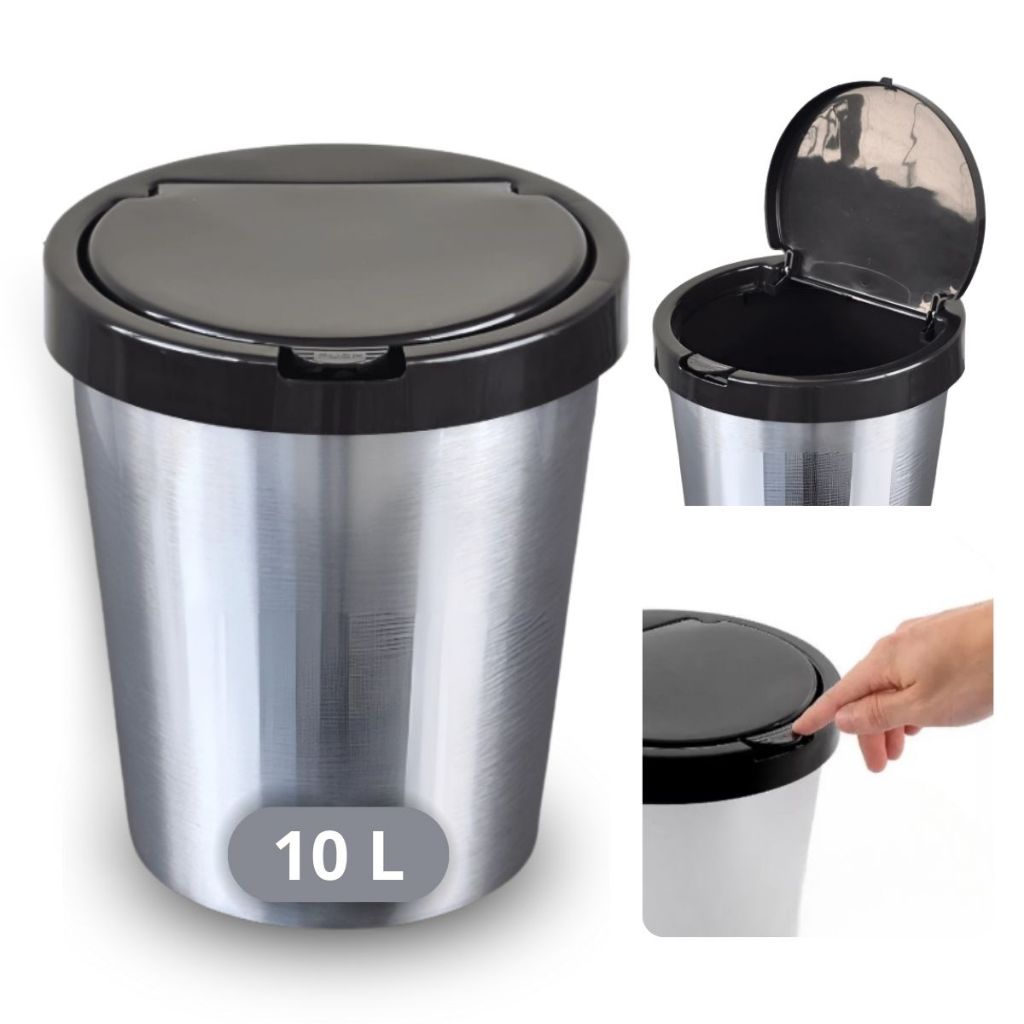 Lixeira Cesto de Lixo 10 Litros Automática Tampa Click Para Banheiro Cozinha Escritório Quarto em Oferta na Shopee