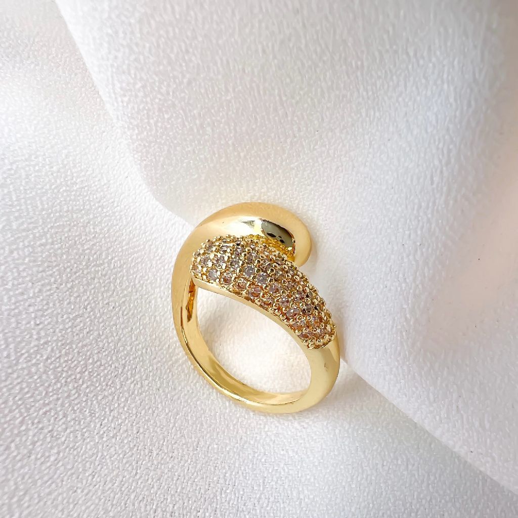 Anel Regulável Feminino Cravejado pedra de zirconia  2 Gotas Folheado a Ouro e Prata 925