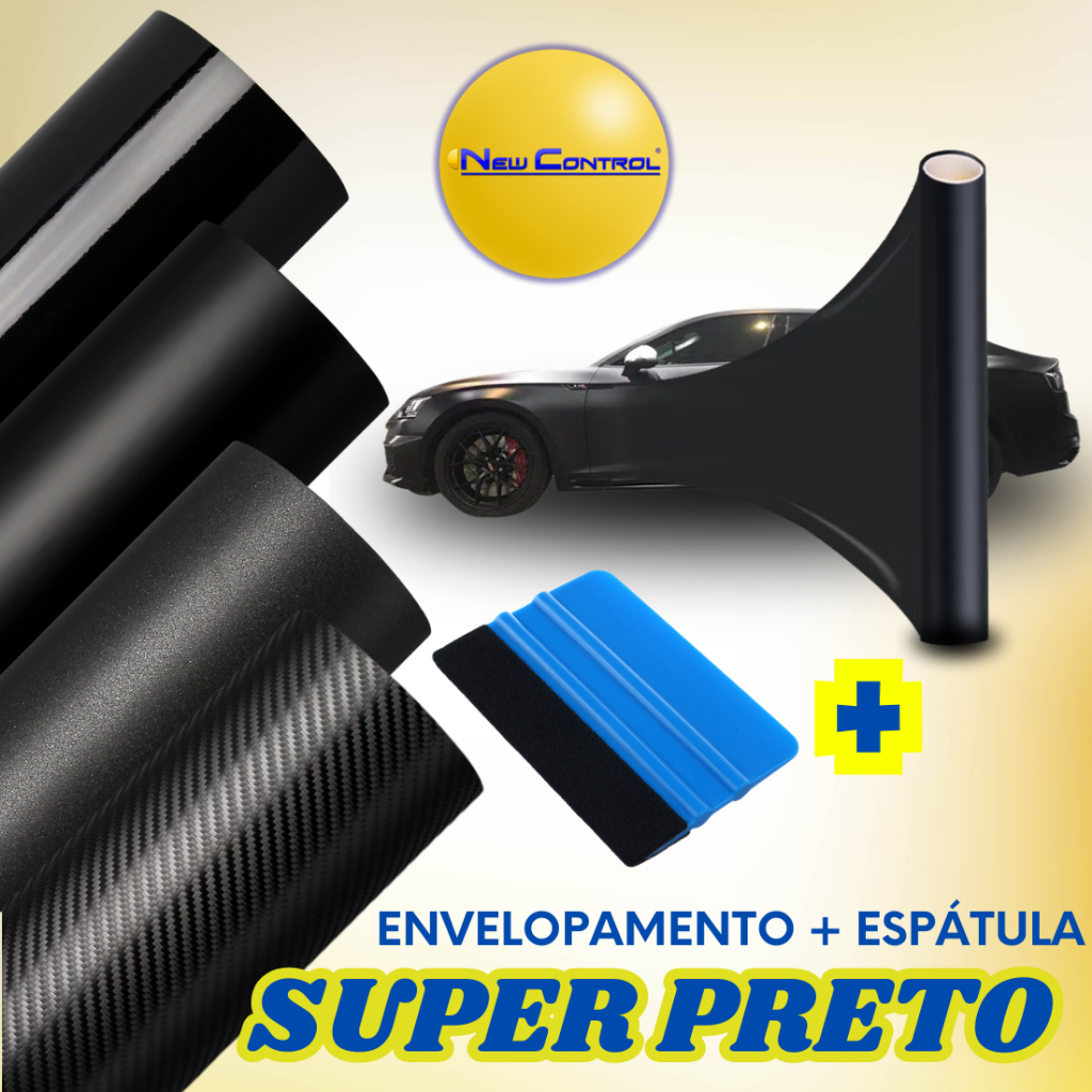 Adesivo Envelopamento Preto Fosco Black Piano Jateado Black Fibra Carbono Carro Moto + Espátula 1 Mt