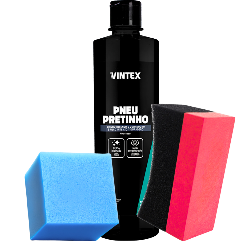 Aplicador de Pretinho Pneu Espuma + Pneu Pretinho Acabamento Brilhante 500ml Vintex - Spare Parts and Accessories for Vehicles