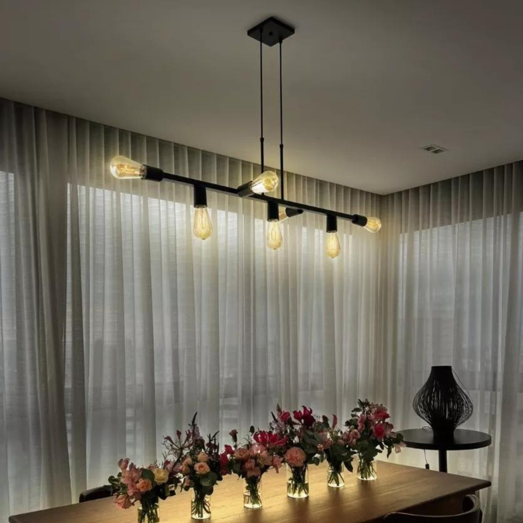 Lustre Luminária de Teto Jabuticaba Ciciliano 7 Lâmpadas p/sala de jantar, área Gourmet Cor PRETO