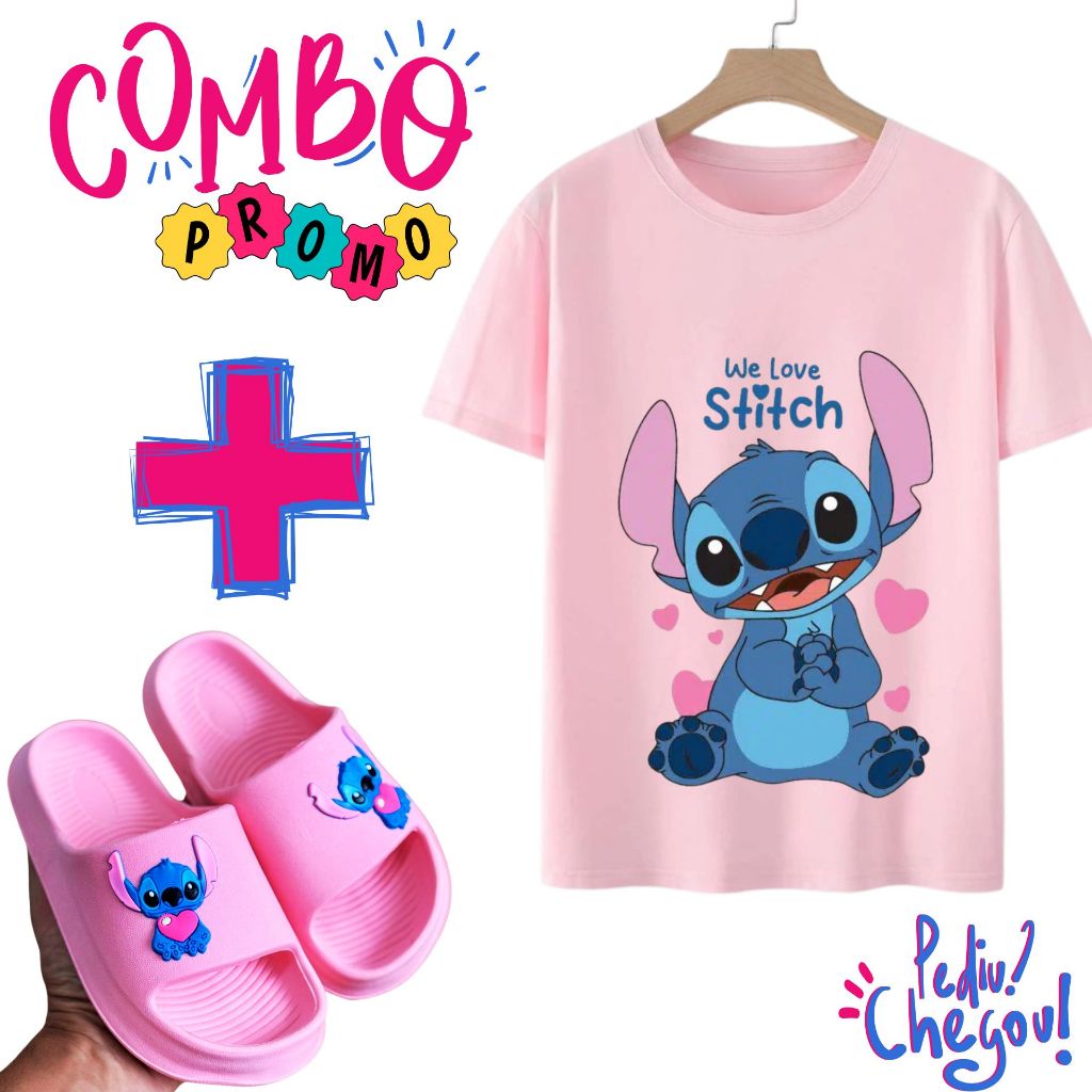 Sandália slide nuvem Stitch e Lilo infantil Feminino chinelo direto da fabrica Camiseta Camisa Blusa ⭐⭐⭐⭐⭐