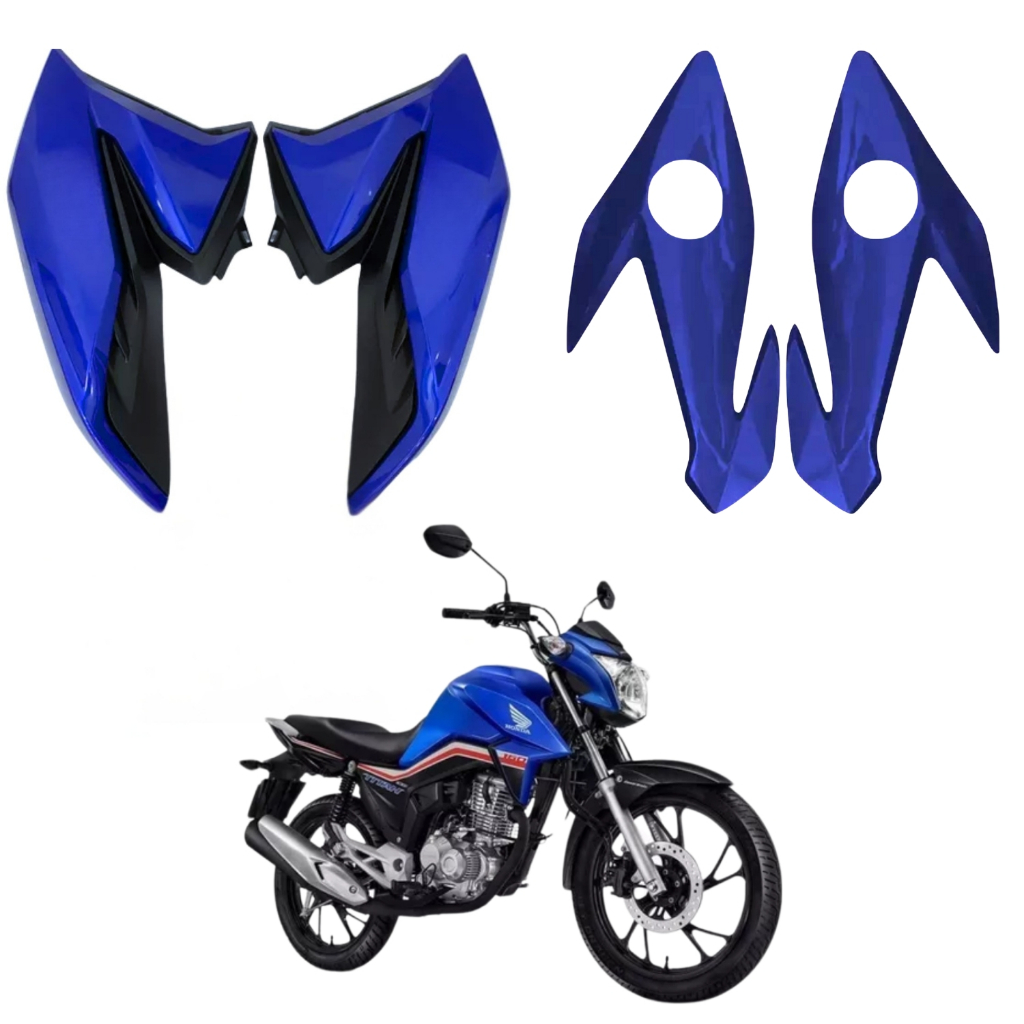 ASA ALETA LATERAL TANQUE CAPA BANANINHA LATERAL FAROL CG TITAN 160 AZUL CARAIVA 2022 PARAMOTOS HONDA