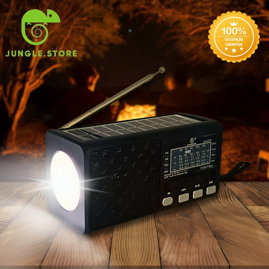 Rádio Portátil Bluetooth Painel Solar Rádio com lanterna FM AM SW USB TF em Oferta na Shopee
