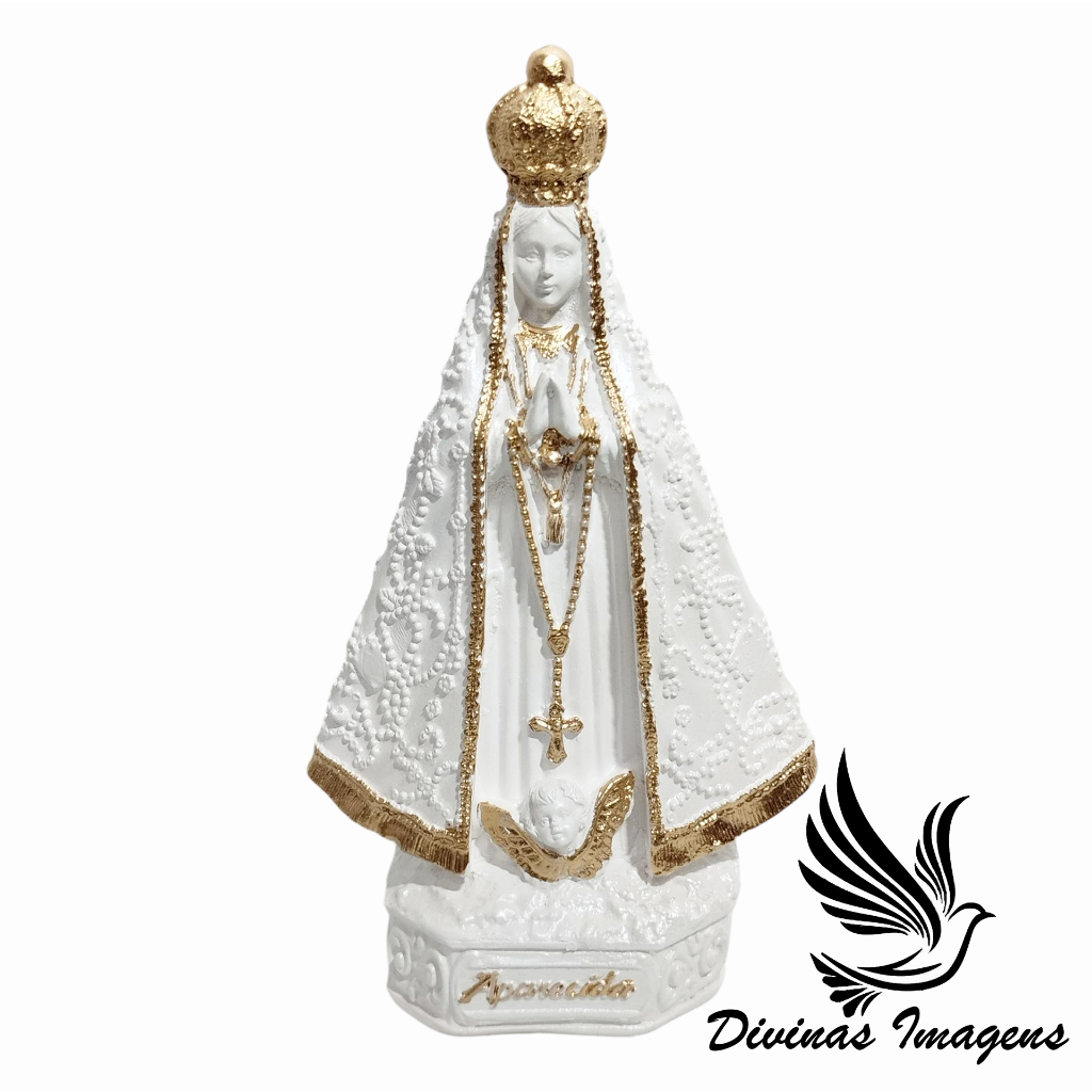 Imagem Nossa Senhora Aparecida Italiana 15cm Branco Perolado Gesso Premium Pintado em Oferta na Shopee