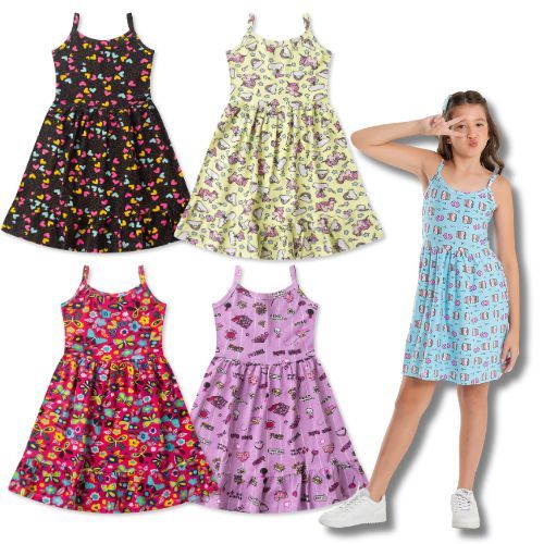 Kit 2 Peças Vestidos Estampados  Infantil Juvenil Feminino/Menina Sortidos em Cotton Tam 1 ao 12 em Oferta na Shopee