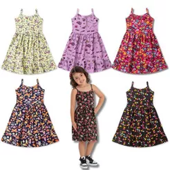 Kit 6 Peças Vestidos Estampados Infantil Juvenil Feminino/Menina Sortidos em Cotton Tamanho 1 ao 14