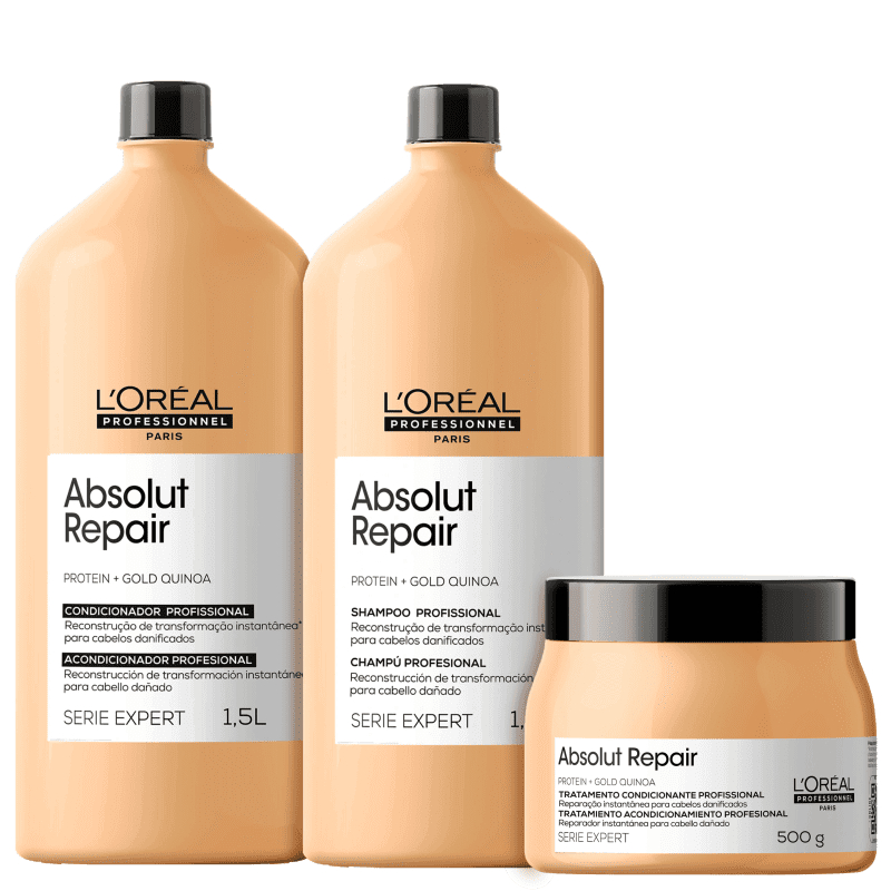 Kit L'Oréal - Shampoo 1,5L , Condicionador 1,5L e Máscara 500g AbsolutRepair Gold em Oferta na Shopee