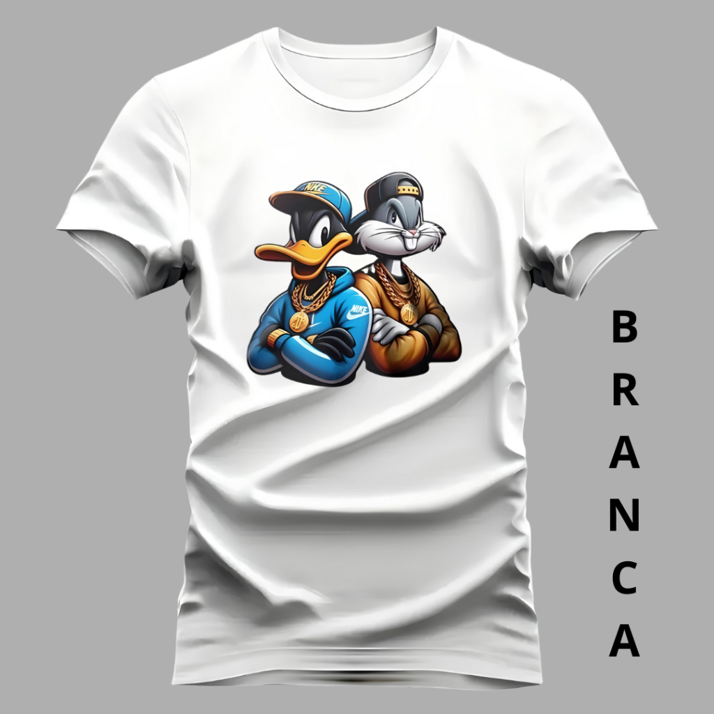 Camiseta Unissex Camisa 100% Algodão Blusa Estampada Patolino e Pernalonga Blusa Envio Imediato