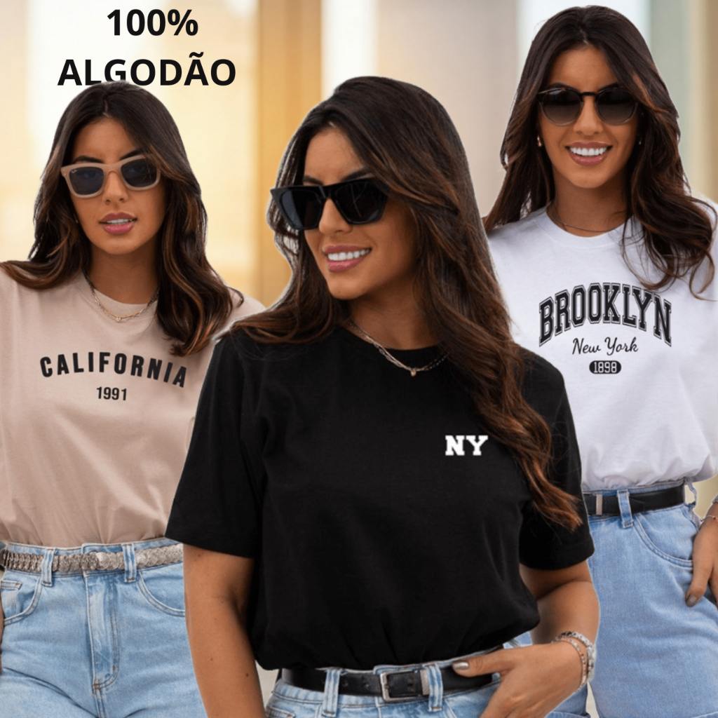 Kit 3 Camisetas Estampadas Blusa 100% Algodão T-Shirt Feminina Envio Imediato Promoção