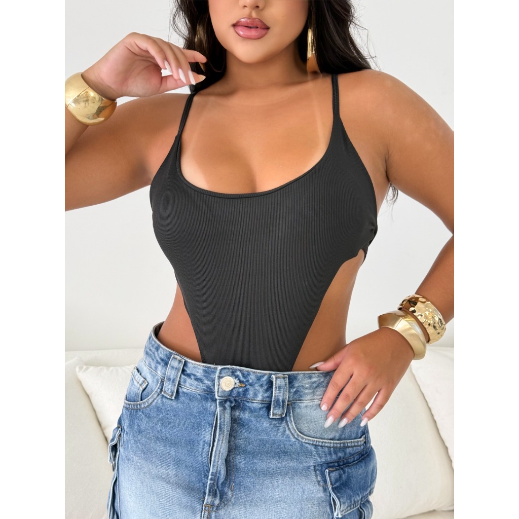 Body Alça Finas Cavado Com Bojo Tendencia Moda Blogueira