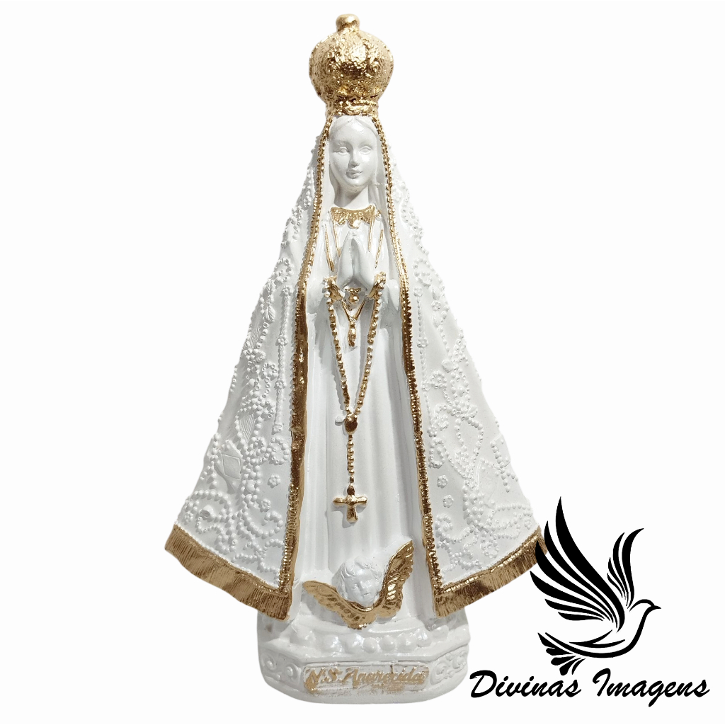 Imagem Nossa Senhora Aparecida Italiana 20cm Branco Perolado Simples Acabamento Luxuoso