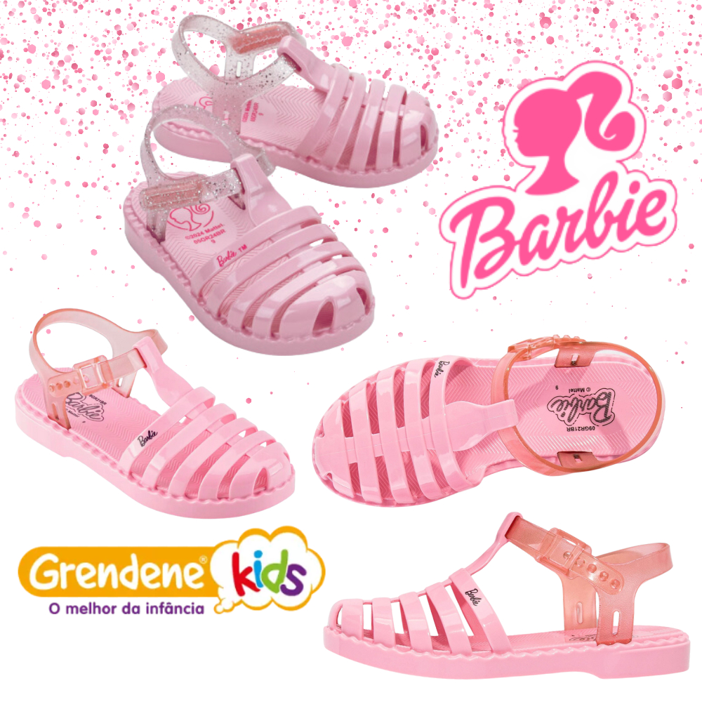 Sandalia Infantil Barbie Duo Aranha Menina Baby Kids e Juvenil Rosa Glitter Babuche