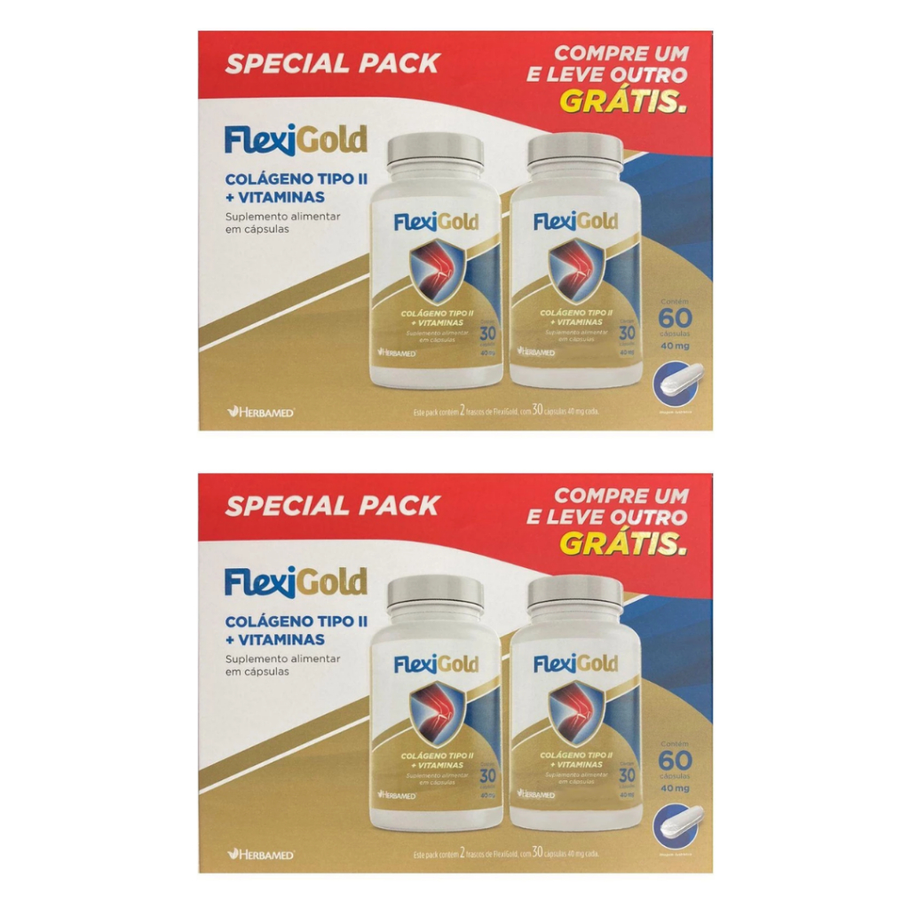 Flexigold Colágeno Tipo 2 - Kit 60 Cápsulas De Vitaminas Herbamed em Oferta na Shopee