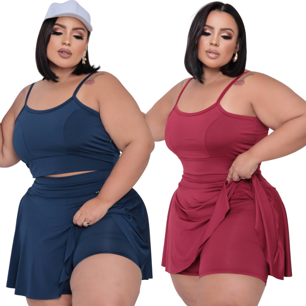 Kit 2 Conjunto plus size short saia e top zumba academia treino G1 ao G3