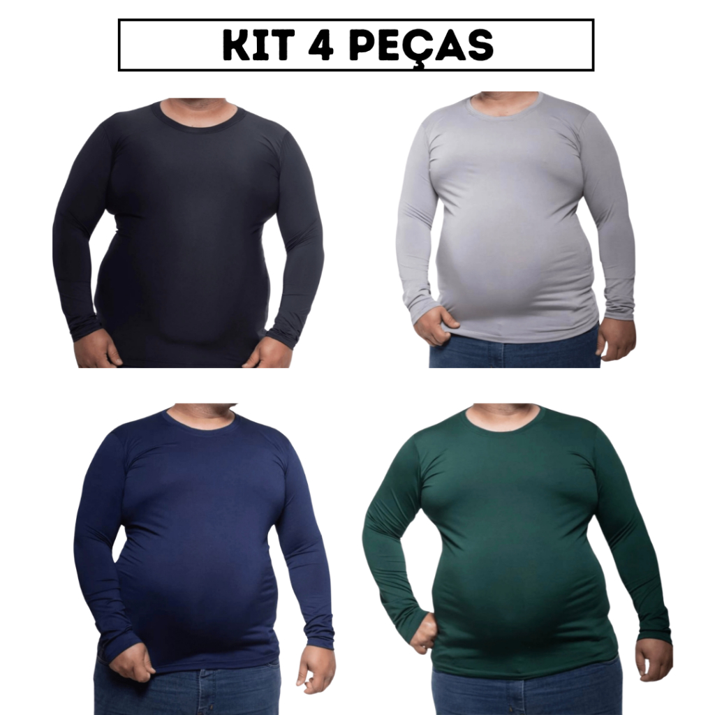 Kit 4 Camisa Plus Size Masculina Proteção Solar UV50+ Segunda Pele Térmica G1 ao G4 em Oferta na Shopee
