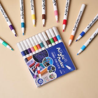 Kit 12 Cores - Caneta Colorida Cerâmica, Metal, Tecido, Brush Paint - Marcador Tipo Posca em Oferta na Shopee