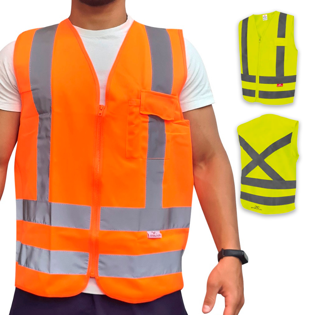 Colete Refletivo Amarelo/Laranja Fluorescente com 1 Bolso SteelFlex Colete Refletivo Amarelo/Laranja Fluorescente com 1 Bolso SteelFlex