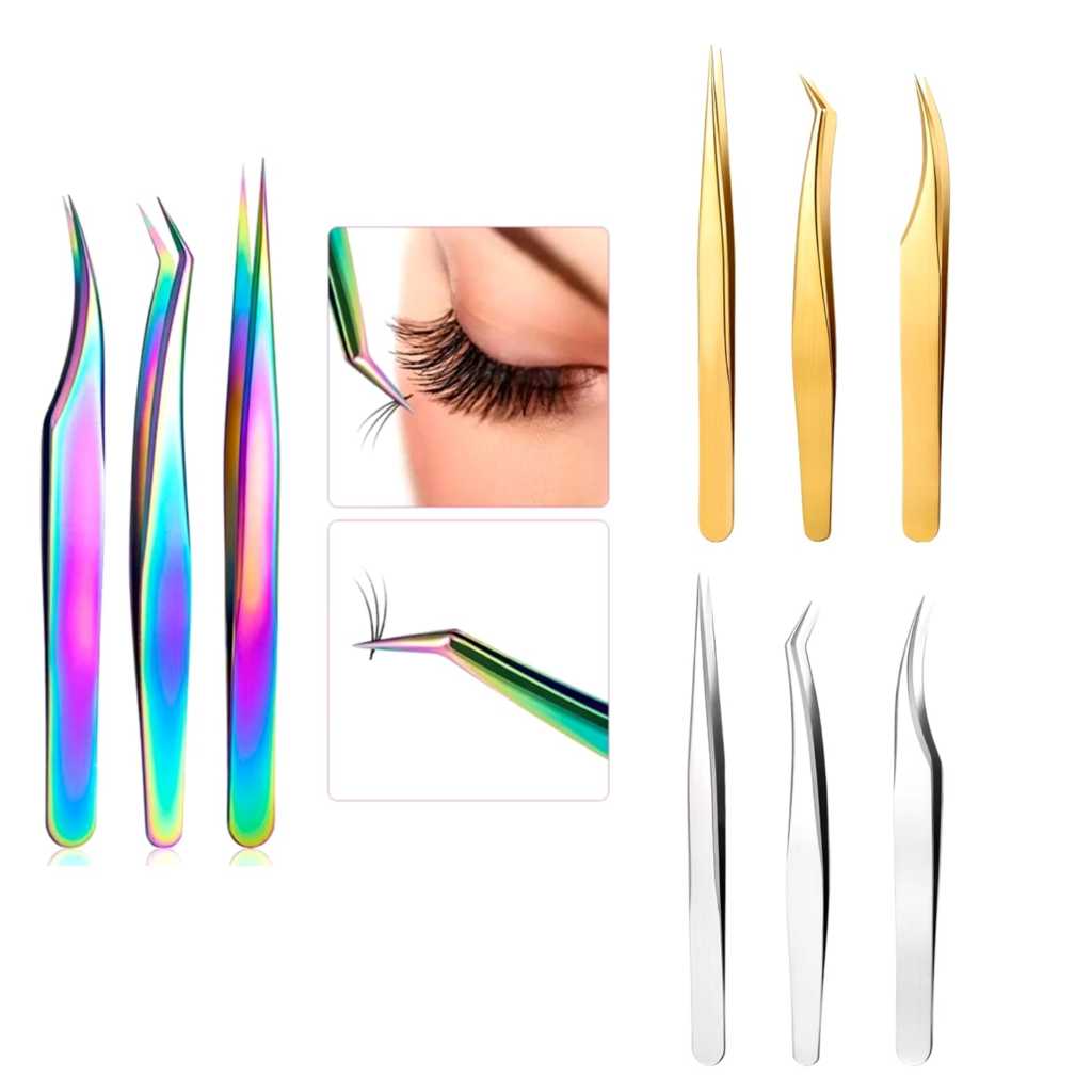 kit Pinça De Pestanas De Aço Inoxidável Curva Reta Maquiagem Extensão Ferramenta De Reparo em Oferta na Shopee