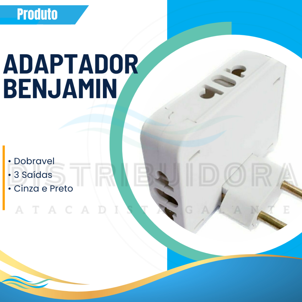 Adaptador Benjamin Dobrável Branco 3 Saídas · foto 2