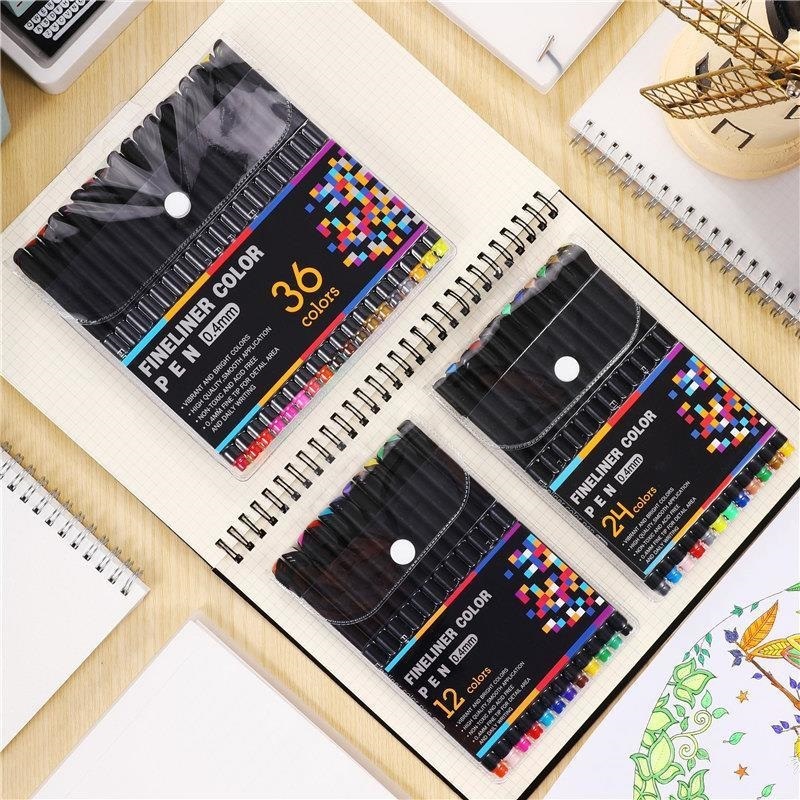 Kit 12/24/36 /48 Canetas Fina Esferográfica Ponta 0,4mm Metálica Colorido