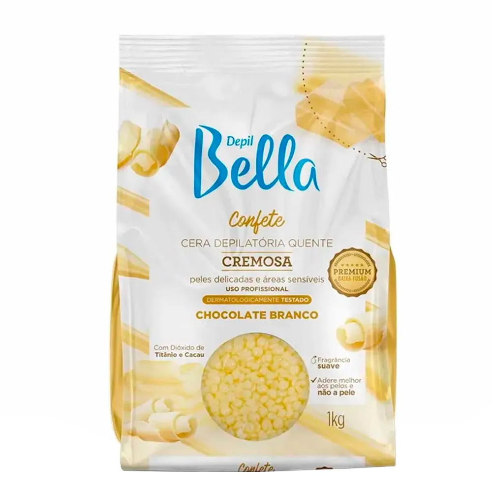 Cera Depilatória Confete Quente Chocolate Branco Depil Bella 1kg