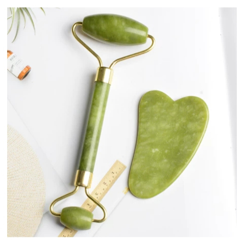 Rolo de Jade + Gua Sha Board Massagem Facial Antirrugas Rolo de Jade em Oferta na Shopee