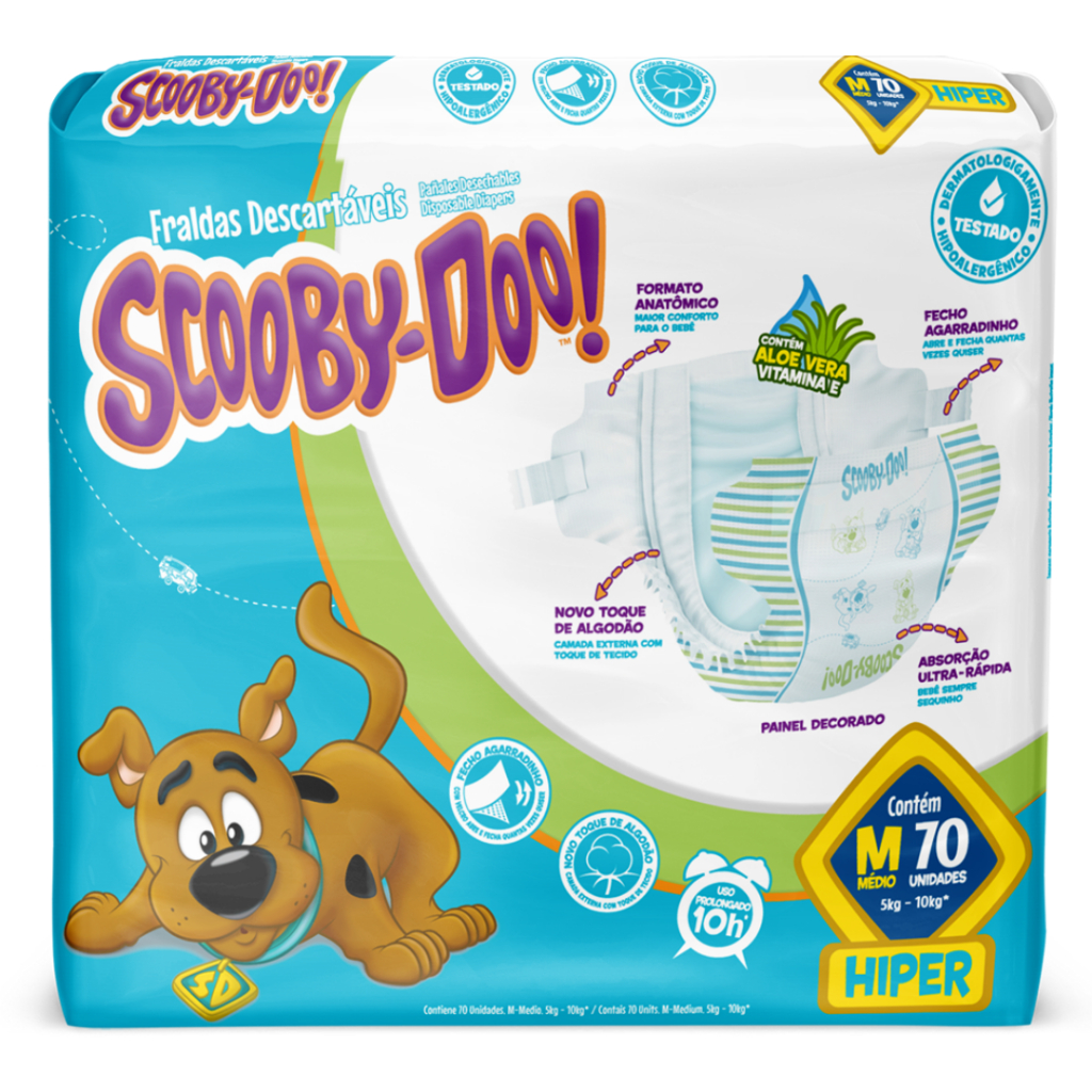Fralda Scooby-Doo Hiper M 70 Unidades | Extra Absorção | Antivazamento | Conforto Garantido em Oferta na Shopee
