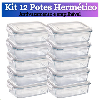Kit de 3 até 12 Pote de Vidro hermético com tampa antivazamento 370 ml, 600, 1040 ml Marmita Papinha em Oferta na Shopee