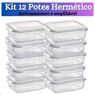 Kit de 3 até 12 Pote de Vidro hermético com tampa antivazamento 370 ml, 640, 1040 ml Marm…