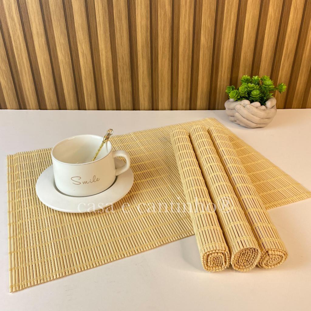Kit 4 Peças Jogo Americano Retangular de Bambu Sousplat de Mesa Suplast de Jantar