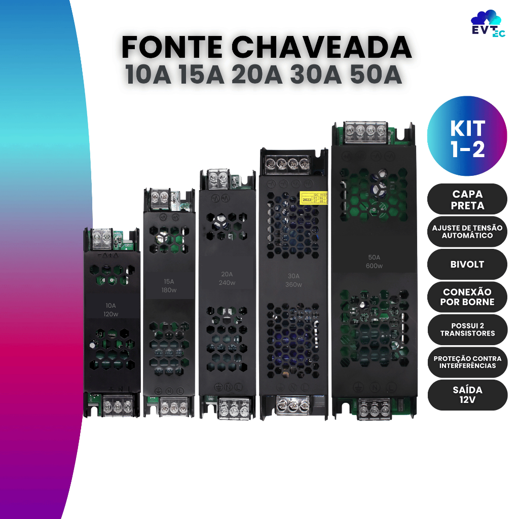 Fonte Chaveada 12v 10A|15A|20A|30A|50A P/ Cftv Fita Led Som Automotivo Capa Preta