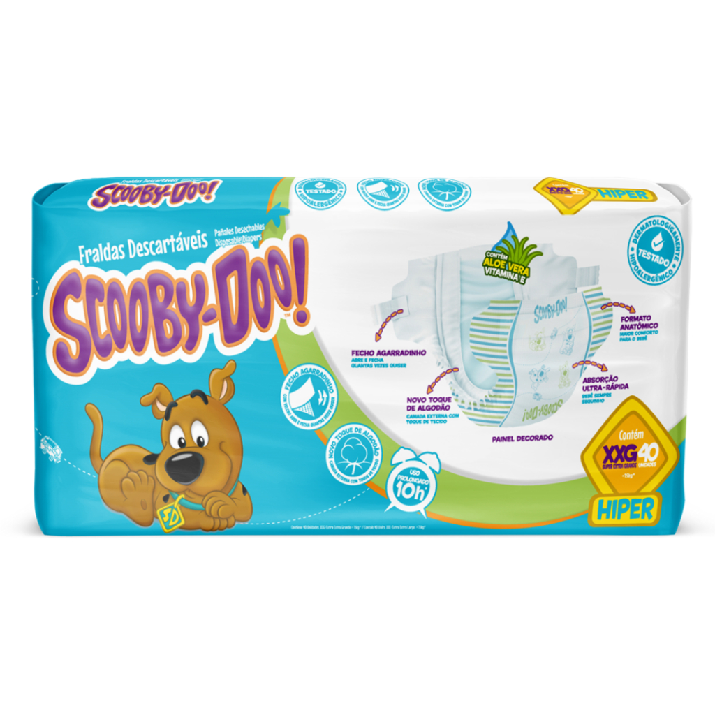 Fralda Descartável Scooby Doo Hiper 1 Pacote - Todos os Tamanhos P M G XG XXG | Gel Super Absorvente