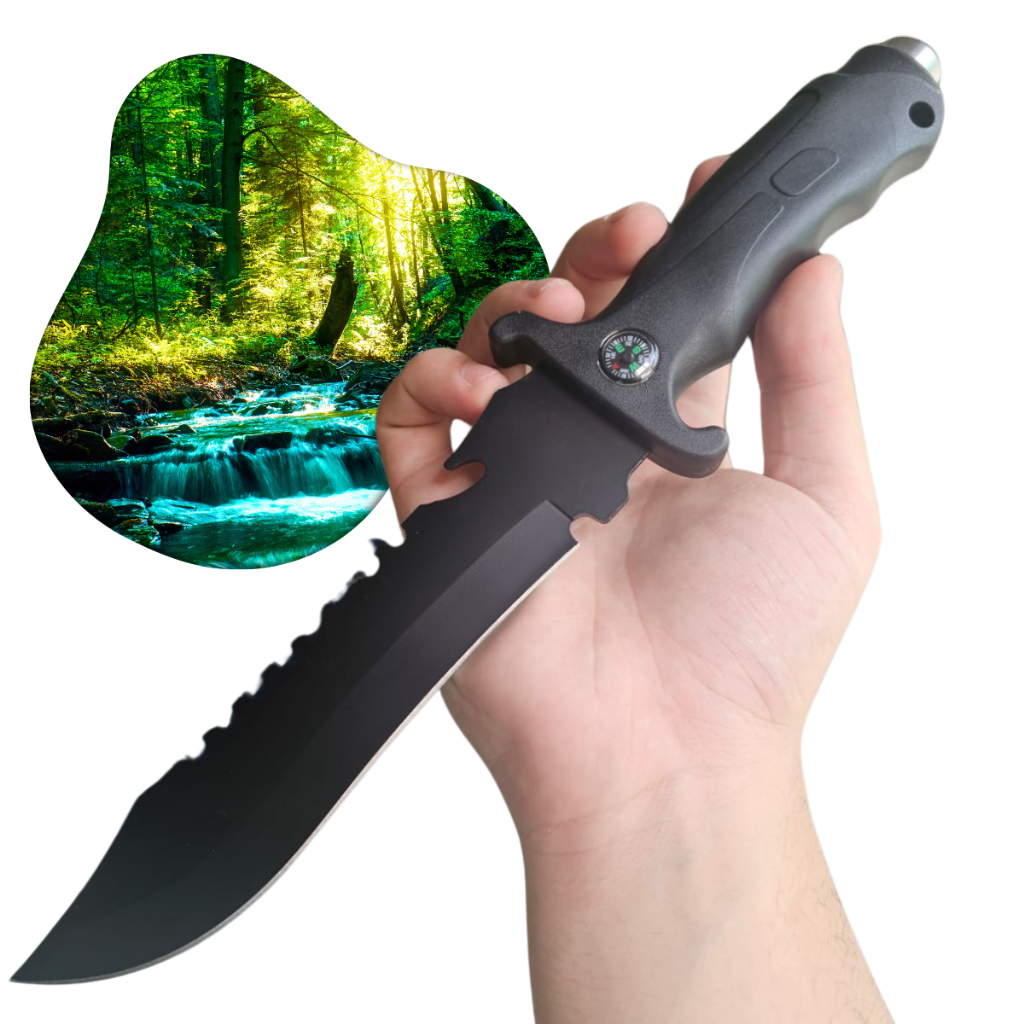 Faca estilo Rambo Esportiva Afiada Pescador Camping Com Bussola Acampamento SLKA71