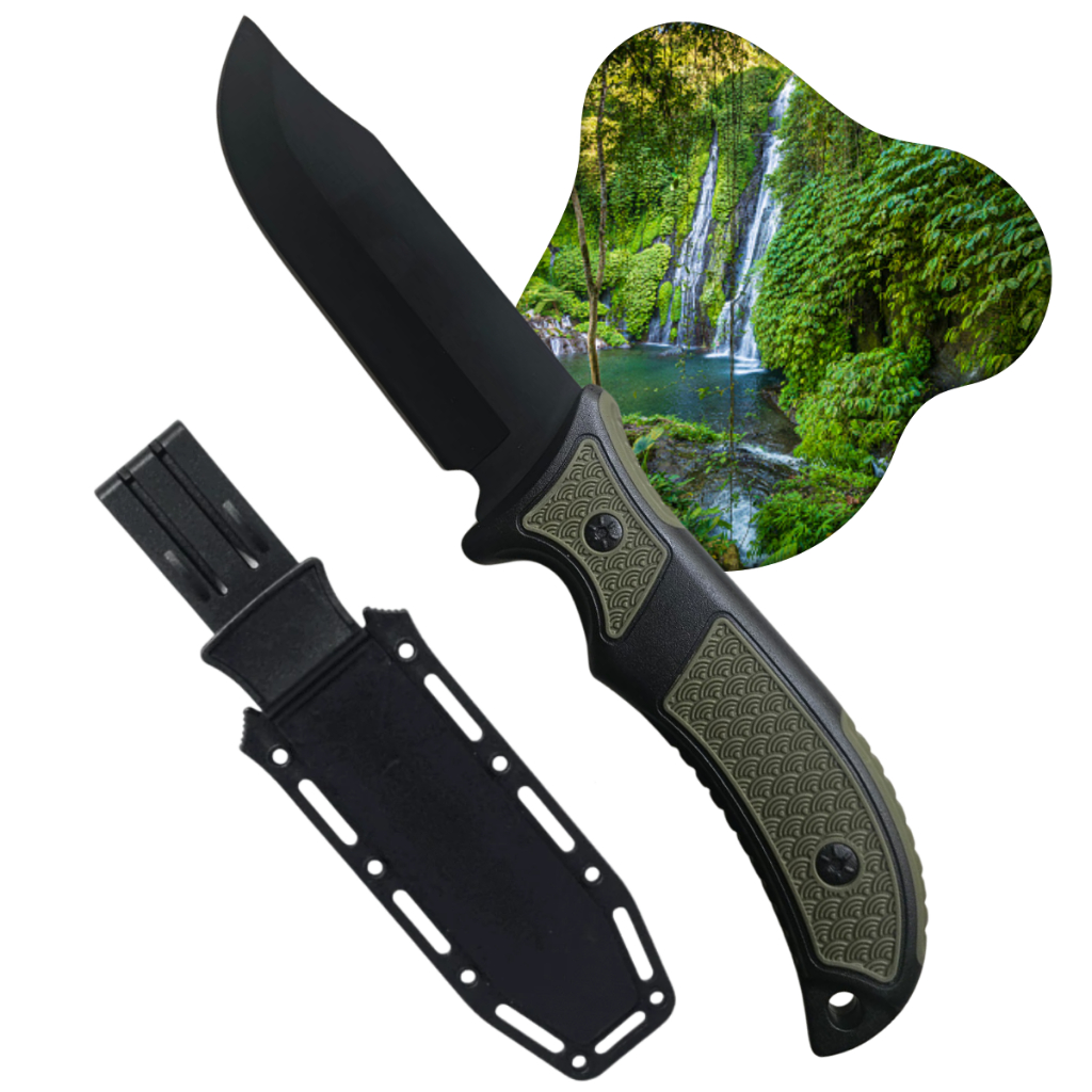 Faca Rambo Camping Pesca Cabo Emborrachado e Bainha Picanheira Cozinha Chef Super Afiada SLKA237