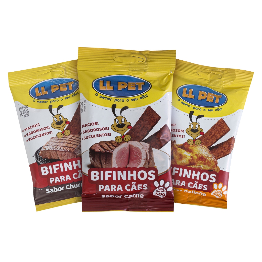 Bifinho Pet Petisco Canino para Cachorro  marca LL Pet Caixa de 1 Kg com 20 Unidades de 50 gr.