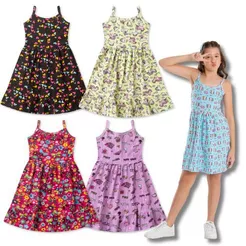 Kit Sortido 4 Peças Vestidos Estampados Infantil Juvenil Feminino/Menina em Cotton Tamanho 1 ao 12