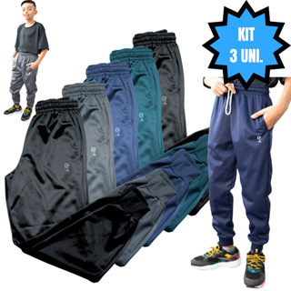 Kit 3 Calça Moletom Infantil Juvenil Com Bolsos Flanelada