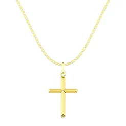 Cordão de ouro 18k masculino 60cm Piastrine e cruz facetada 2cm