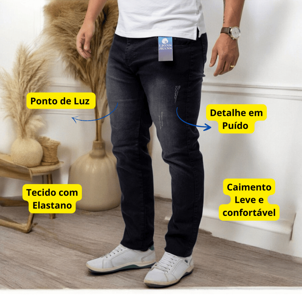 Calça Jeans Masculina Slim Preta Com Puído e Used - Jeans Masculino Direto da Fábrica - Te...