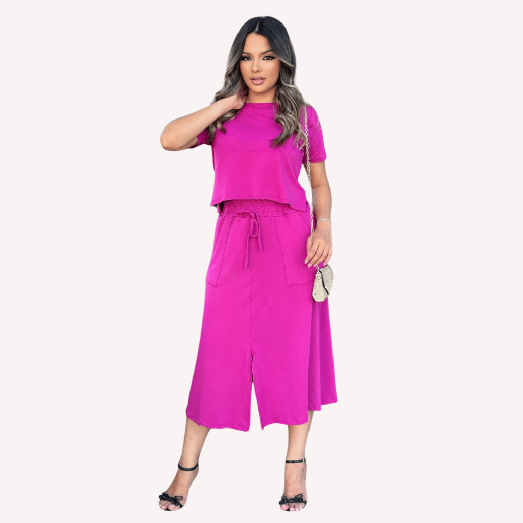 Conjunto Feminino Moletim Premium Blusa Básica e Saia Midi Cintura Alta Tendência