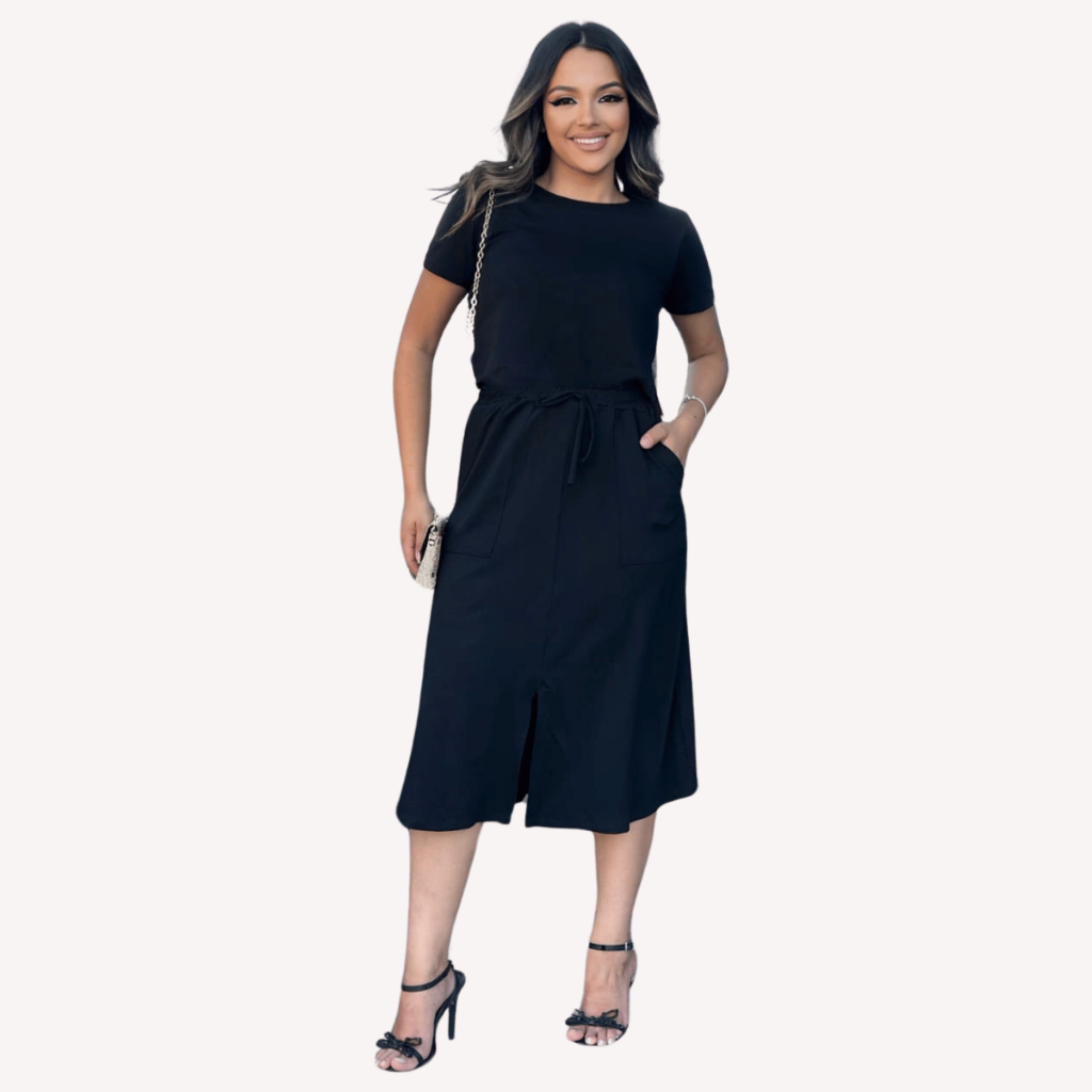 Conjunto Feminino Moletim Premium Saia Midi com Fenda e Blusa Manga Curta Estiloso