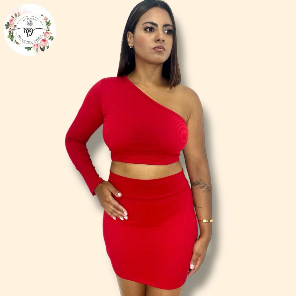 Conjunto Feminino Saia Curta com Cropped Mula Manca Manga Longa