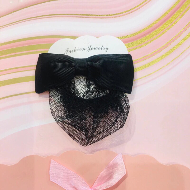 Presilha Laço Redinha Para Cabelo Coque Preta
