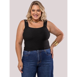 Cropped Plus Size  Cropped Top Alça Grossa Tricot Modal em Oferta na Shopee