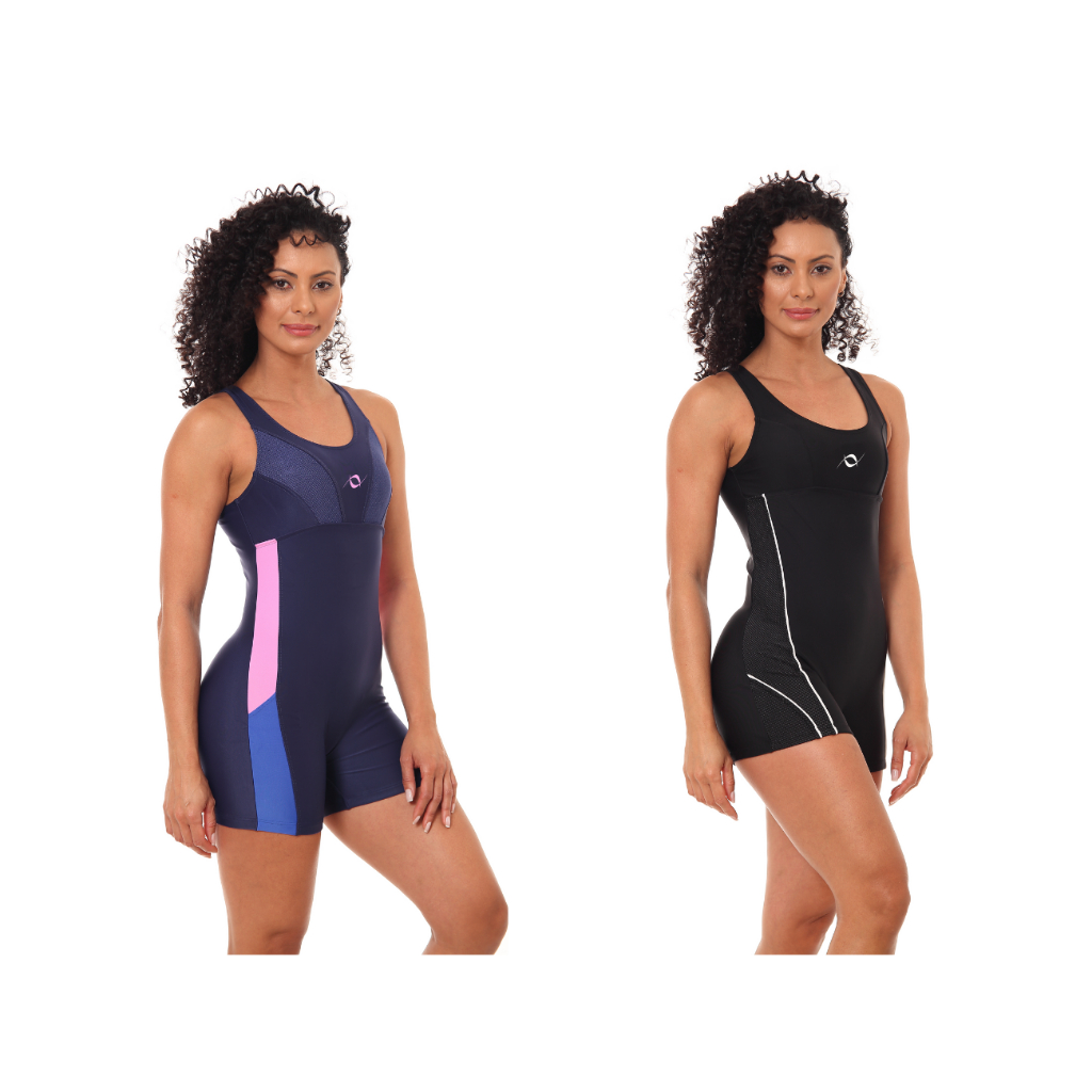 Kit 2 Maiô Macaquinho Natação e Hidro Feminino Forrado Liso em Oferta na Shopee