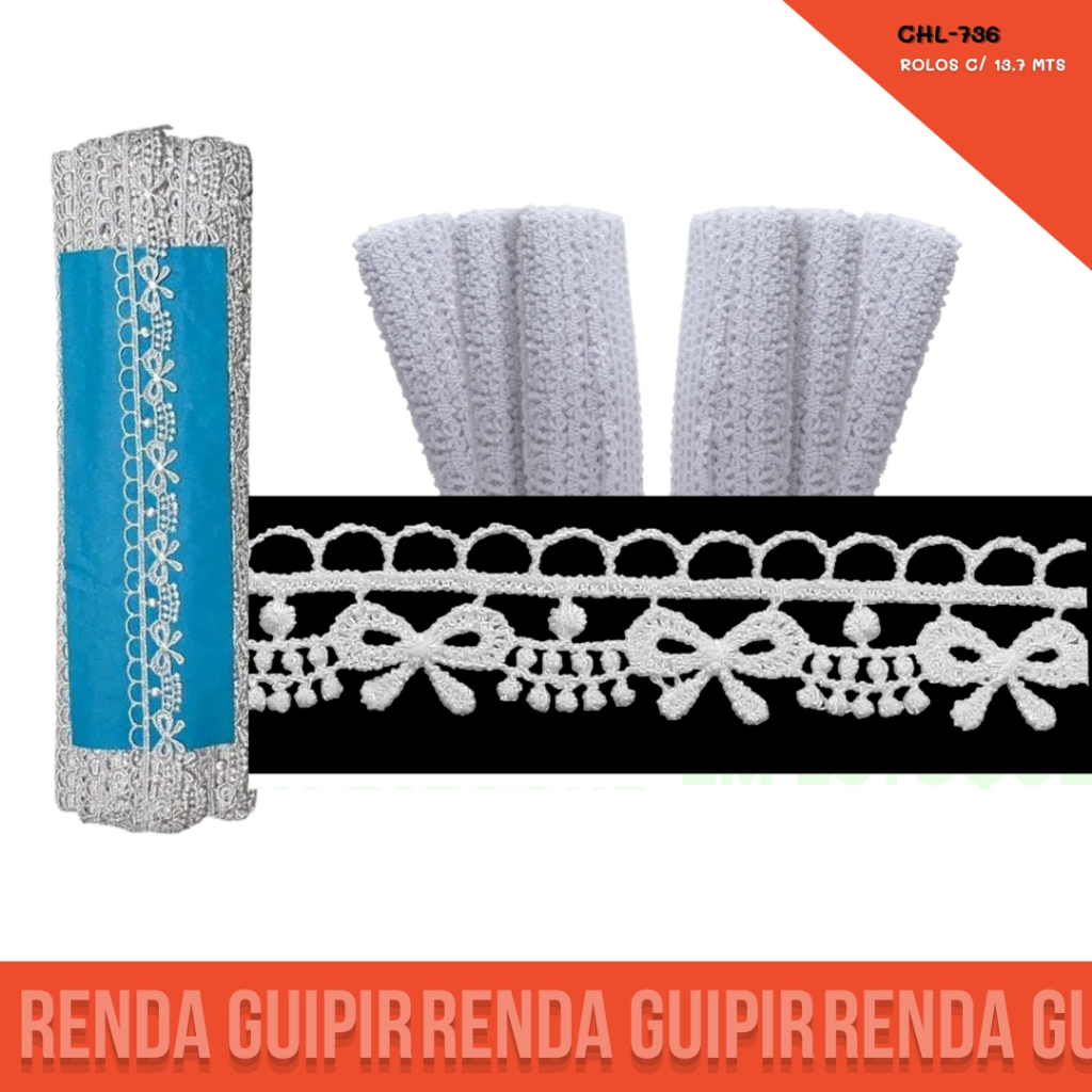 Renda Guipir  CHL-736 1.5 Cm -  Rolo C/13.7 Metros COR:BRANCO